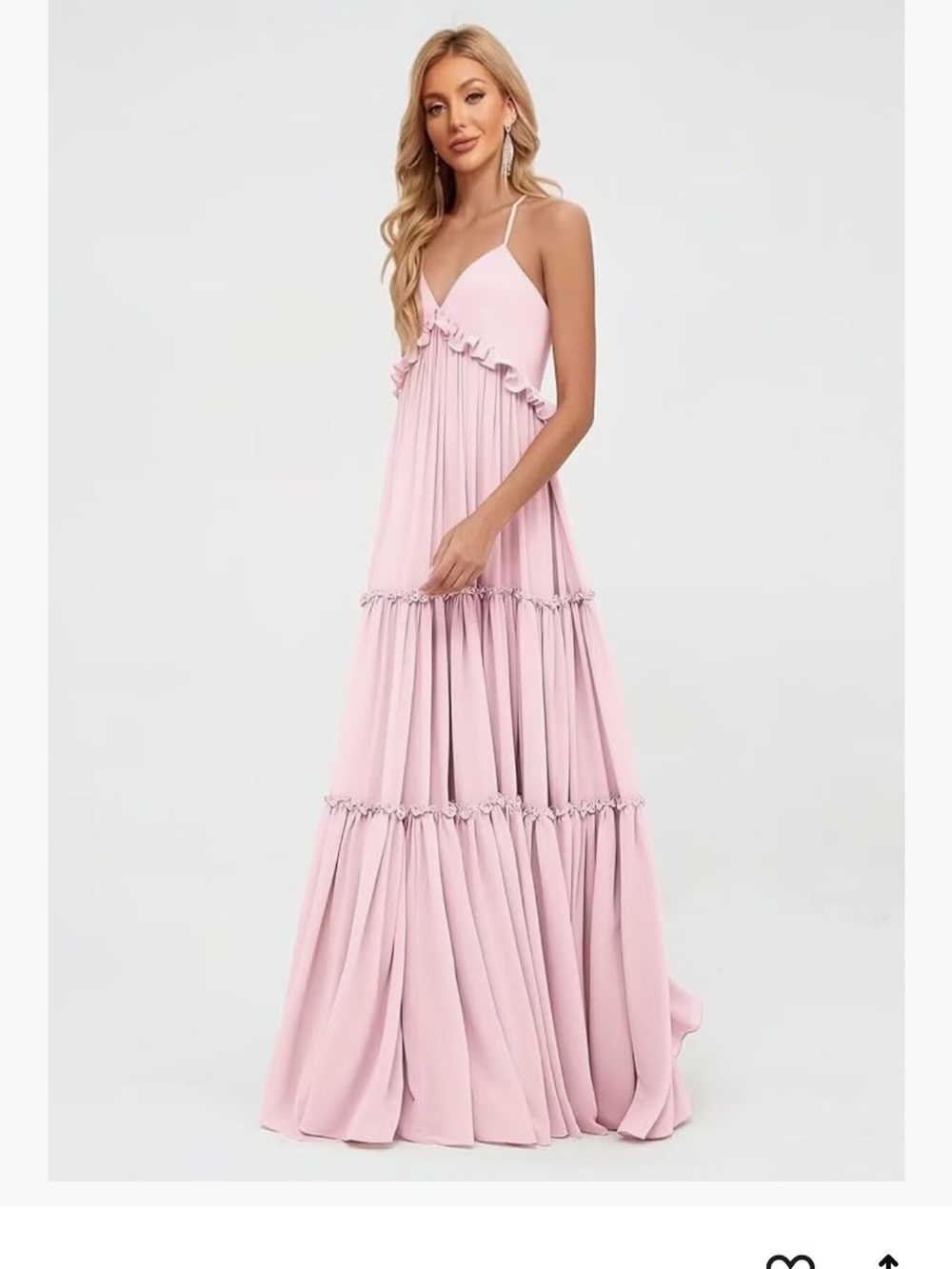Blush Pink Ruffle-Tier Maxi Dress with Spaghetti Straps